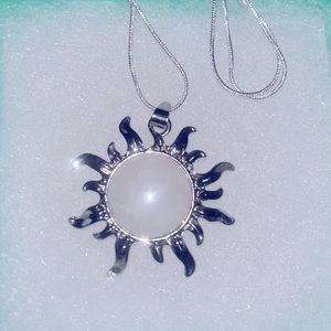 Boho hippie Quartz Crystal Sun Sterling Silver Necklace 24”